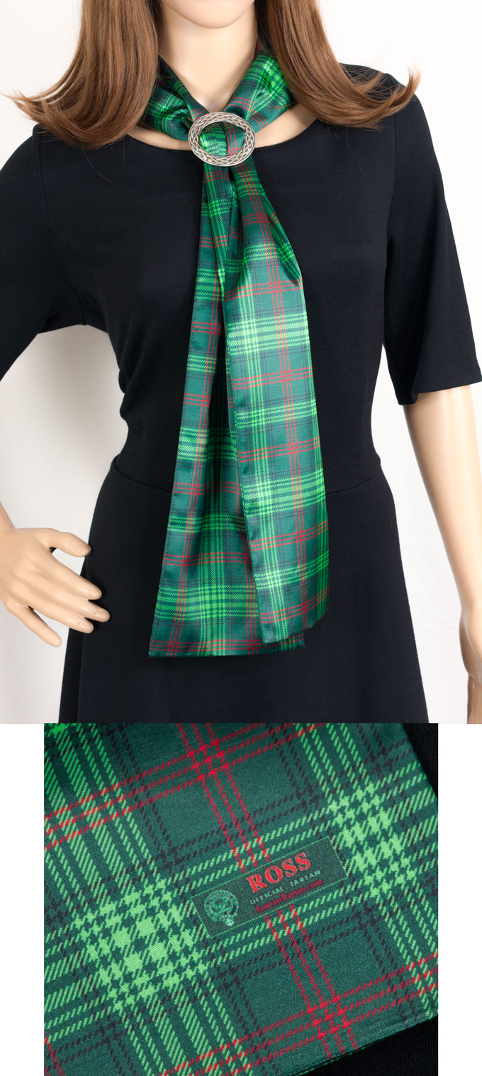 Scarf, with Scarf Ring, Dupion, Ross Tartan